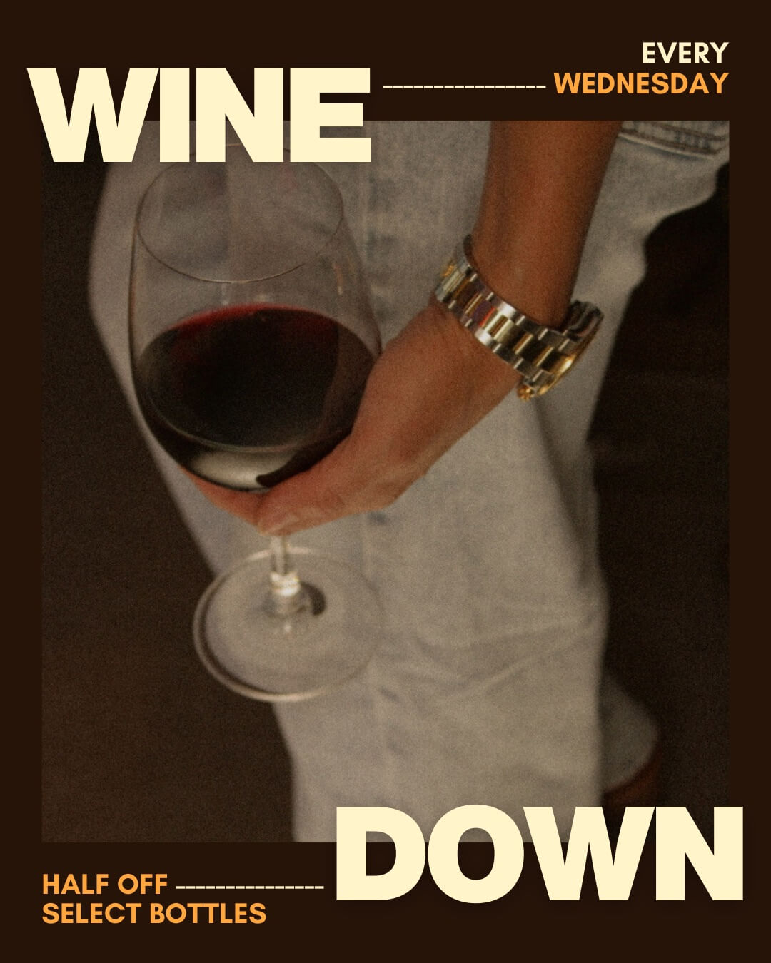 Wine Down Wednesday at Spritz City Bistro in Stuart FL, half off select wine bottles, wine night bar special, downtown Stuart wine bar